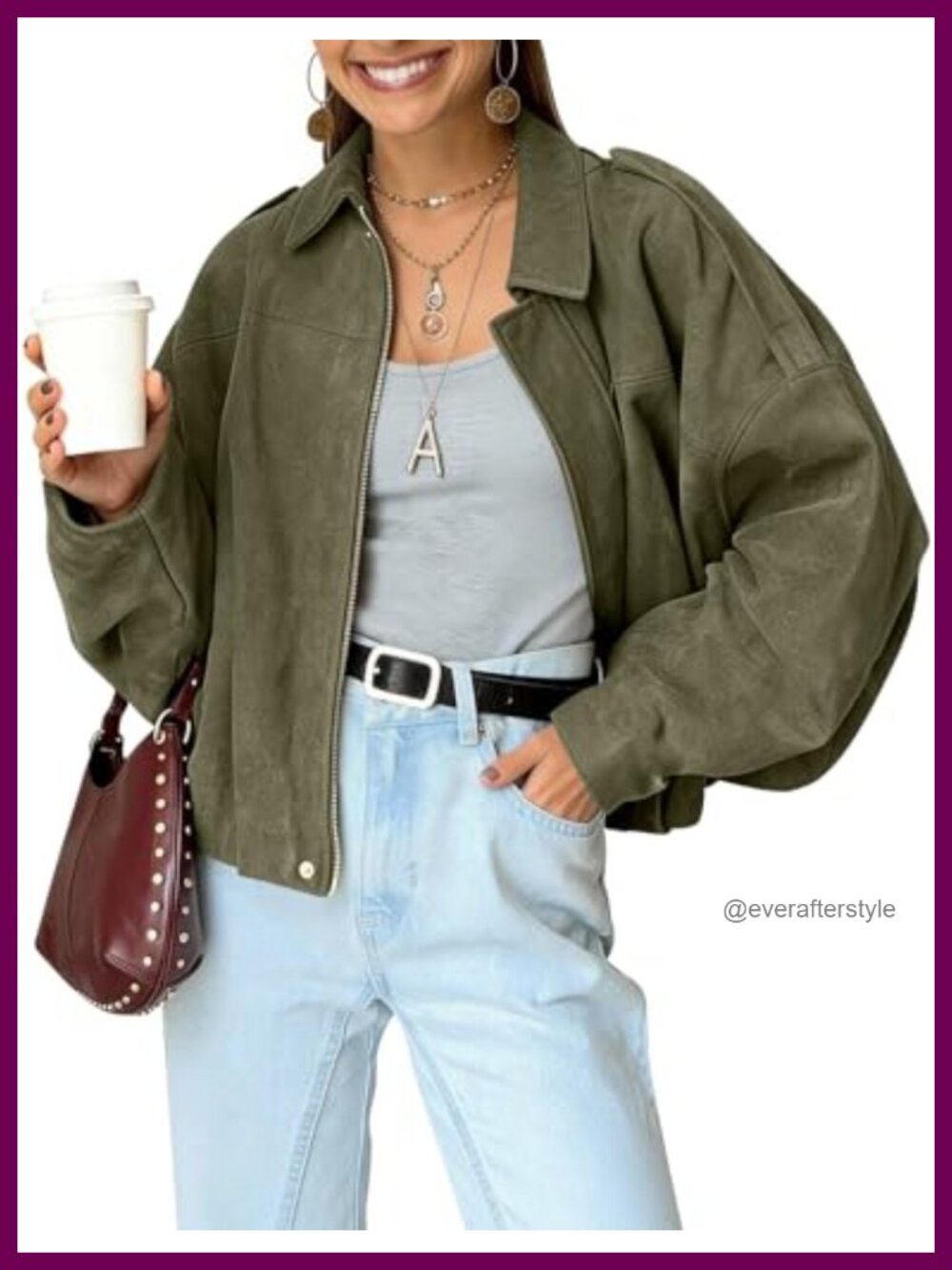Faux Suede Bomber Jacket Oversized Batwing Sleeve Cropped Coat